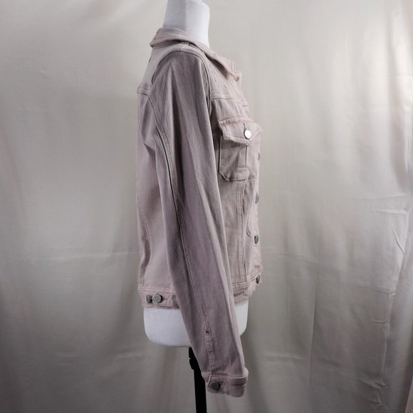 NWOT Dear John Beige Denim w Factory Distress & 4 Pockets Trucker Jean Jacket S - Picture 9 of 14